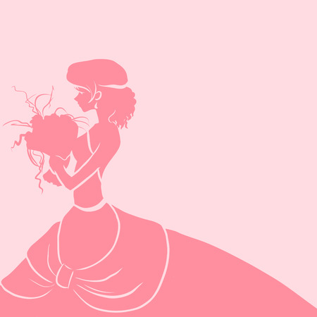 Wedding card with silhouette of young slender beautiful brideのイラスト素材