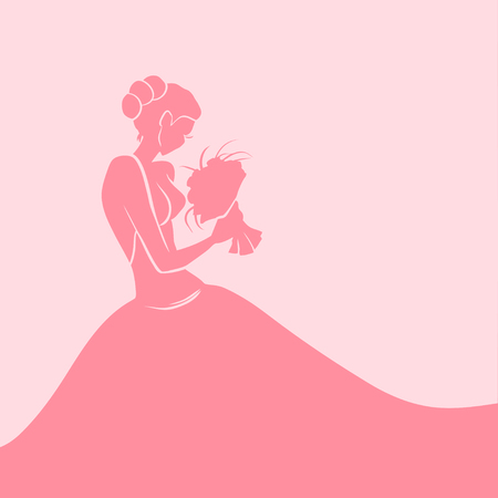 Wedding invitation with silhouette of young pretty brideのイラスト素材