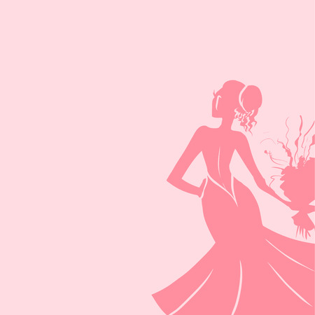 Wedding invitation with silhouette of young pretty brideのイラスト素材