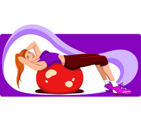 The young slender red-haired girl does abdominal crunches. Sport, fitness, slenderness. Set Morning exerciseのイラスト素材