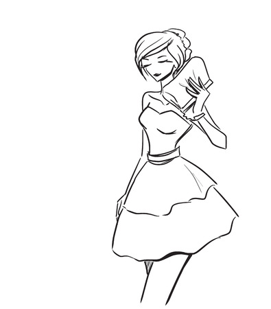 Elegant woman in short dress holding clutchのイラスト素材