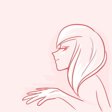 Rose vector background with profile of girlのイラスト素材