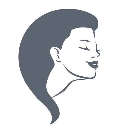 Woman vector symbol design template. Girl profile is suitable for cosmetics, beauty, health,spa, fashion themes. Creative icon, logoのイラスト素材