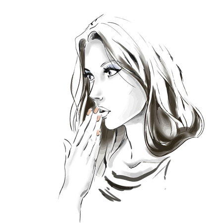 Watercolor portrait of fashion glamour woman.のイラスト素材