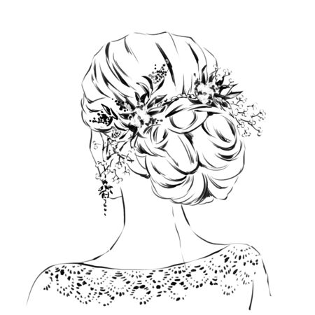 Fashion female portrait with elegant hair cut. Elegant young woman with wedding hair style.  Simple...