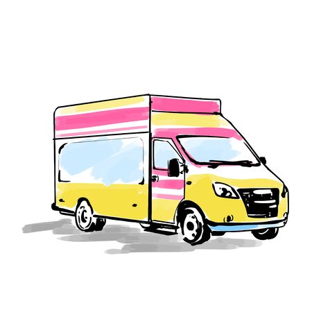 A large truck is transporting goods. Sketch for Delivery service Simple modern style with minimum colors. Black line art. Hand drawn vector illustration, eps10のイラスト素材