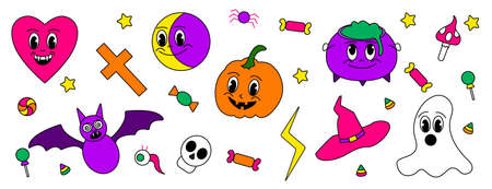 Halloween cartoon emotion set. vector illustration.のイラスト素材