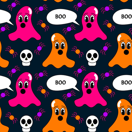Halloween cartoon emotion pattern. Colorful vector illustrationのイラスト素材