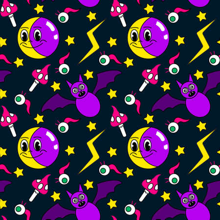 Halloween cartoon emotion pattern. Colorful vector illustrationのイラスト素材