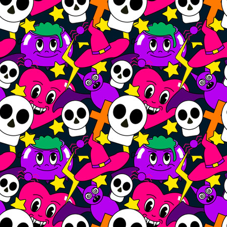 Halloween cartoon emotion patternのイラスト素材