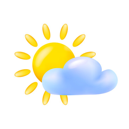 3d Vector yellow sun and cloud.のイラスト素材