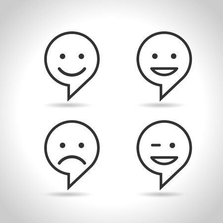 Set Smile Icon. Circle and square buttons. Happy face chat speech bubble symbol. Flat design.のイラスト素材