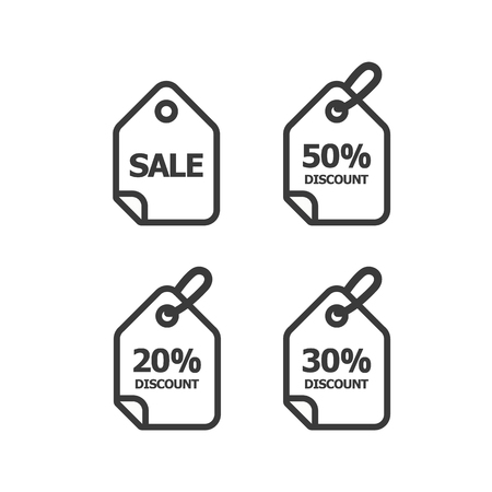 50%, 40%, 30%, 20% sale price tag set sign icons. Discount symbol. Flat design set. Vectorのイラスト素材