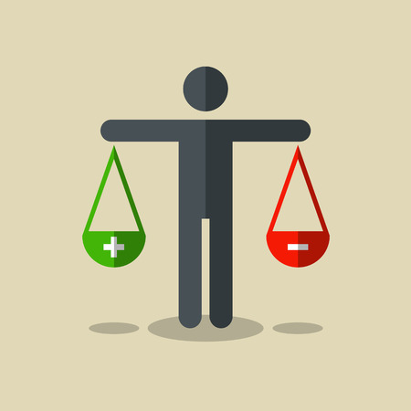 Choice concept pictogramm. Man pondering all the choices before making a decision. Vector, flat designのイラスト素材