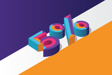Isometric 5% percent off, 3D sale background, colorfull polygonal object. Eps10 Vector.のイラスト素材