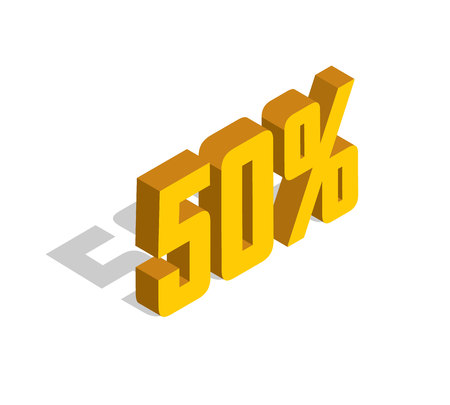 50% percent off, sale, yellow isometric object 3D. Isolated on background. Eps10 Vector.のイラスト素材