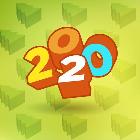 2020 year 3d text plate vector. Background for banner, sale, ad, card. Colorfull trendy illustration