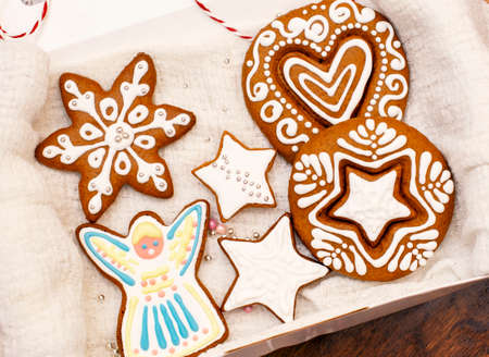beautiful Christmas cookies in a box decoratedの写真素材