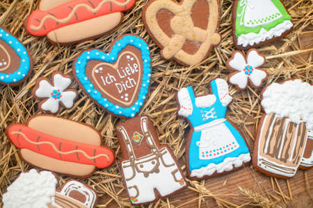 Oktoberfest Festival. Sweet gingerbread with the attributes of a German holiday. Munich, Bavaria, Germanyの写真素材