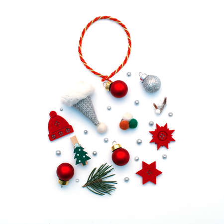 Cute Christmas balloon in a flat style from a variety of Christmas objects on a white background.の写真素材