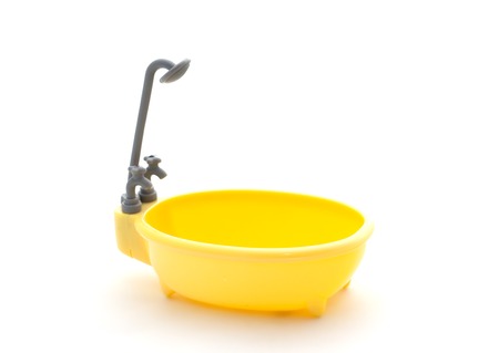 Toy bath with shower on a white backgroundの写真素材