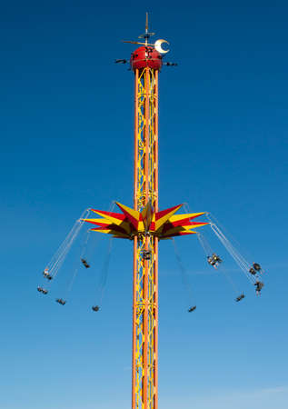 Kouvola, Finland 1 July 2015 - Ride Star Flyer in motion in amusement park Tykkimakiのeditorial素材