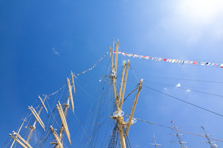 Masts of sailboat at the blue sky background. THE TALL SHIPS RACES KOTKA 2017. Kotka, Finland 16.07.2017.のeditorial素材