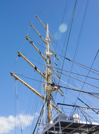 Masts of sailboat at the blue sky background. THE TALL SHIPS RACES KOTKA 2017. Kotka, Finland 16.07.2017.のeditorial素材