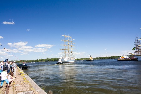 THE TALL SHIPS RACES KOTKA 2017. Kotka, Finland 16.07.2017. Ship Mir is leaving the port of Kotka, Finlandのeditorial素材