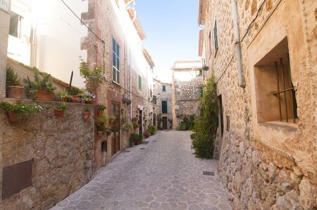 Beautiful street in Valldemossa, famous old mediterranean village of Majorca Spainの写真素材