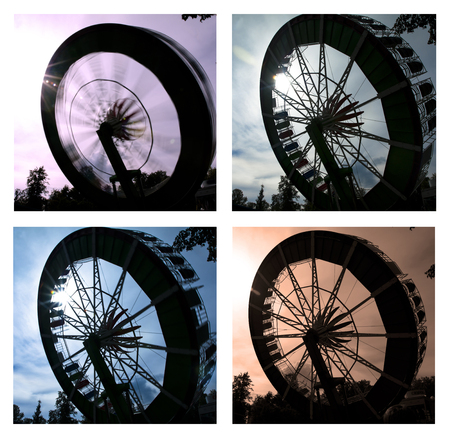 Collage of beautiful carousel ride in motionの写真素材