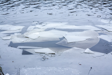 Large pieces of ice at river Kymijoki, Kouvola, Finland