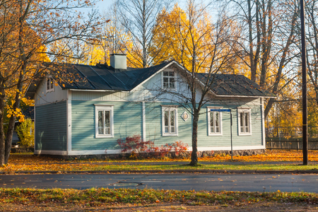 KOUVOLA, FINLAND - OCTOBER 15, 2018: Beautiful autumn in old rustic museum district of Kouvola - Kaunisnurmi.のeditorial素材