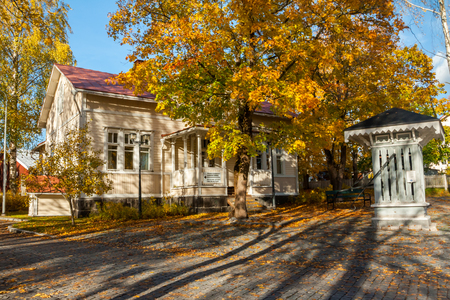 KOUVOLA, FINLAND - OCTOBER 10, 2018: Beautiful autumn in old rustic museum district of Kouvola - Kaunisnurmi, Museum of Radio.のeditorial素材