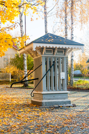 KOUVOLA, FINLAND - OCTOBER 15, 2018: Beautiful autumn in old rustic museum district of Kouvola - Kaunisnurmi.のeditorial素材