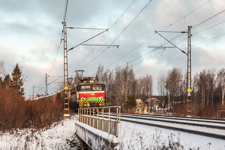 KOUVOLA, FINLAND - DECEMBER 26, 2018: Cargo train at winter morning in Finland.