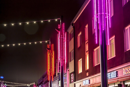 KOUVOLA, FINLAND - NOVEMBER 28, 2018: Christmas decorations in the streets of Kouvola with evening...