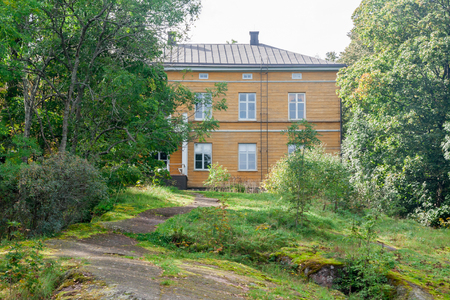KOUVOLA, FINLAND - SEPTEMBER 20, 2018: Beautiful yellow old building of abandoned Anjala manor. The building was built at the turn of the 19th century and belonged to the Wrede family from 1837.のeditorial素材
