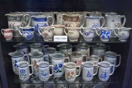 KOTKA, FINLAND - OCTOBER 23, 2018: Collection of porcelain dishes Arabia in the Maritime centre Vellamo.のeditorial素材