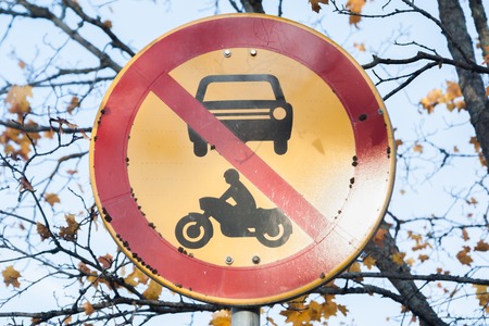 European round traffic sign, the passage of vehicles and motorcycles prohibited.の写真素材
