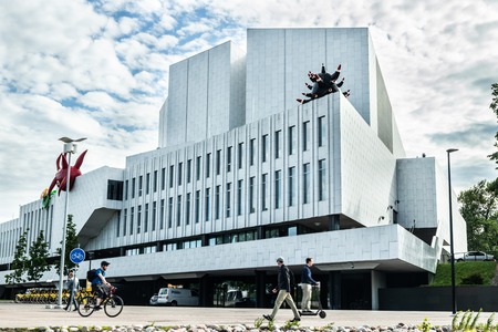 Helsinki, Finland - June 12, 2019: Toolo bay in the City Park in Helsinki, Finlandia Hall congress and event venueのeditorial素材