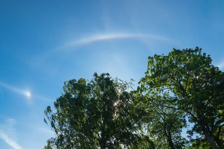 Nice halo light with sun at summer morning in Naantali, Finlandの写真素材