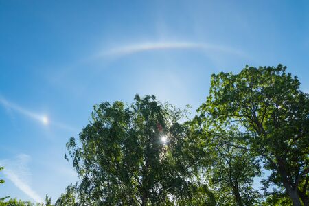 Nice halo light with sun at summer morning in Naantali, Finlandの写真素材