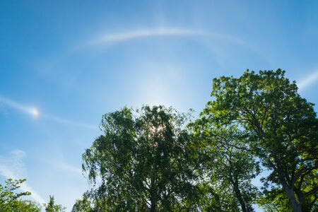 Nice halo light with sun at summer morning in Naantali, Finlandの写真素材