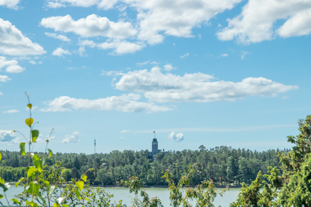 Naantali, Finland - 28 June, 2019: Kultaranta, the official summer residence of President of Finland. Flag hoisted - President is there.のeditorial素材
