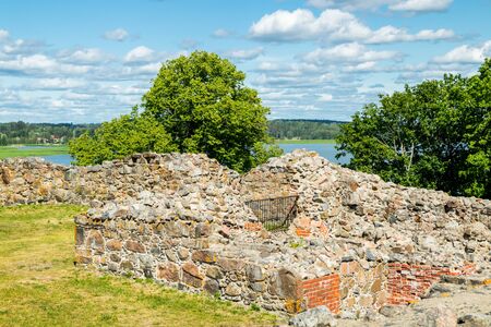 Kuusisto castle ruins at sunny summer day in Kaarina, Finland.の写真素材
