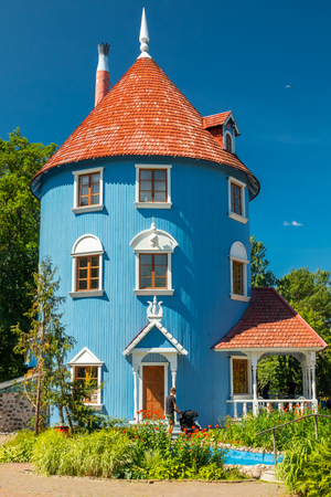 Naantali, Finland - 28 June, 2019: Moominhouse in park Moominworld at sunny summer day.のeditorial素材