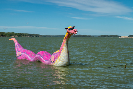 Naantali, Finland - 28 June, 2019: Edvard the Booble in park Moominworld at sunny summer day.のeditorial素材