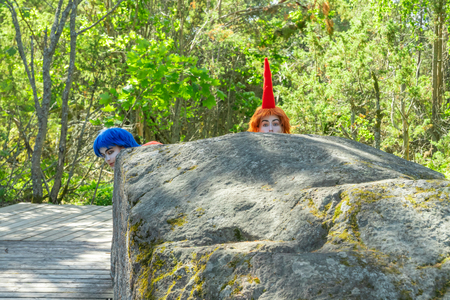 Naantali, Finland - 28 June, 2019: Thingumy and Bob in park Moominworld at sunny summer day.のeditorial素材