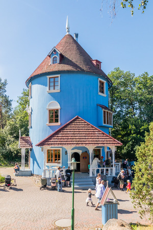 Naantali, Finland - 28 June, 2019: Moominhouse in park Moominworld at sunny summer day.のeditorial素材